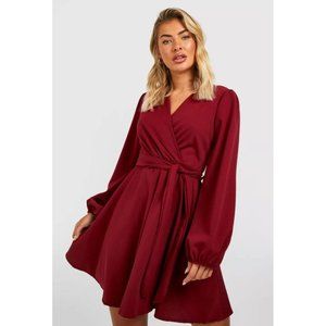 NWT Double Knit Suba Fabric Faux Wrap Long Balloon Sleeve Dress Size XL